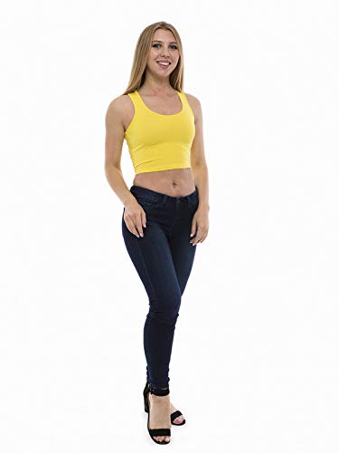 ABAKUHAUS Crop Top para Dama Deportivo Sin Mangas, M, Amarillo