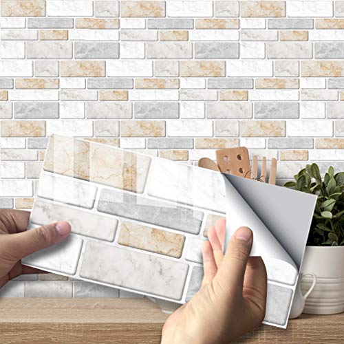 Adhesivo para Azulejos Decorativos para Baño y Cocina, Pegatinas de Pared, Pegatina Vinilos, Autoadhesivo, impermeable, blanco ladrillo gris marrón,27 pieces