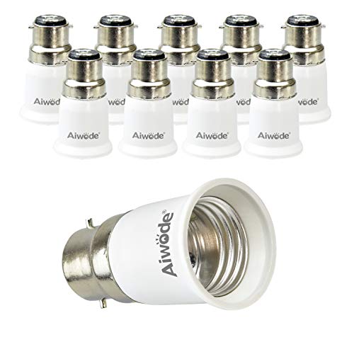 Aiwode B22 a E27 Adaptador Convertidor Base Portalámpara,B22 convertidor para bombillas LED y bombillas Halógenas,Potencia Máxima 200W,Paquete de 10.