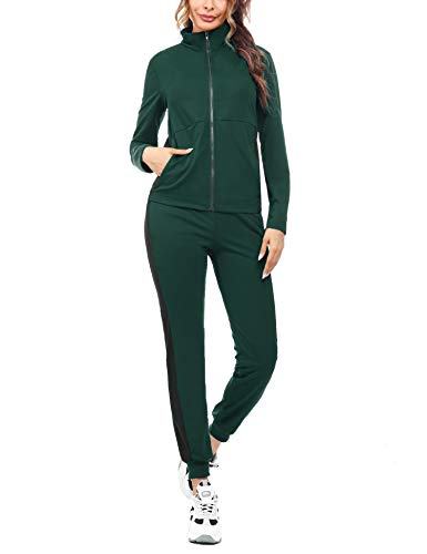 Akalnny Dos Piezas Chaquetas Deportivas y Pantalones con Fondo Elástico Deportes Completos Conjuntos Deportivos Ropa Casual Casa Conjunto(Verde + Negro,XL)