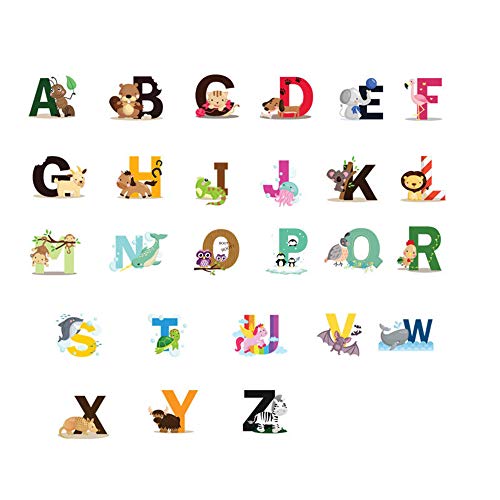 Alfabeto Pegatinas, Pegatinas de pared Autoadhesivas Fáciles Pegar con Letras de Animales ABC para Dormitorio de Niños, Pegatinas de Pared de Alfabeto de Colores Pegatinas para Decoración de Guardería