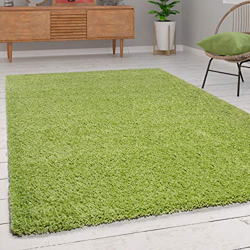 Alfombra Sky Lisa De Pelo Alto Largo Estilo Shaggy En Verde, tamaño:80x150 cm