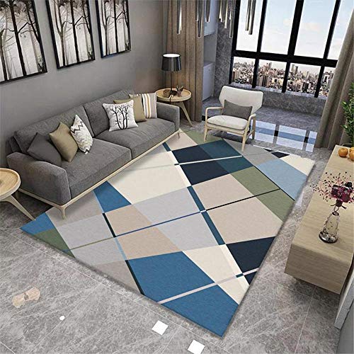Alfombras chimeneas de Decoracion Alfombra Suave con diseño geométrico Azul marrón fácil de Limpiar para Cocina alfombras para dormitorios 80*150CM