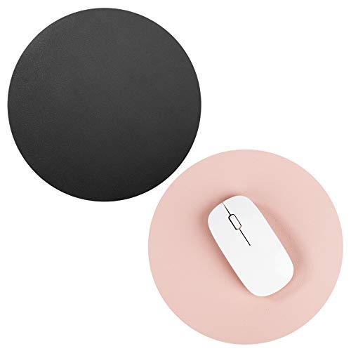 Alfombrilla de Ratón Cuero PU 2PCS , Doble Cara Diámetro 220 mm, Impermeable y Antideslizante Redondo Mouse Pad para Oficina PC Ordenador Juego (Rosado/Plata, Negro/Rojo)