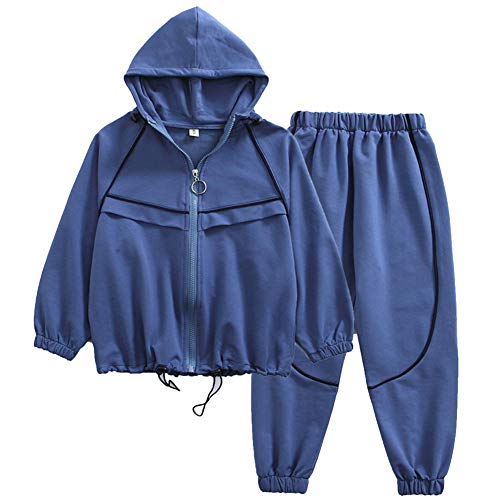 amropi Niños Hijo Chandal Contraste Conjunto Capucha Top y Fondo Jogging Sudaderas Traje (Azul,11-12 años)