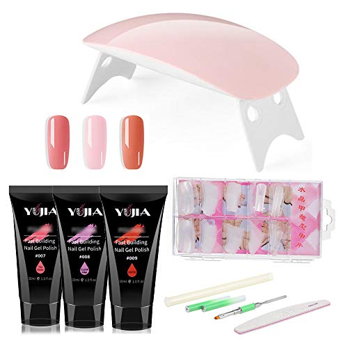 Anslf Gel Nail Kit, 30ML X 3 Colores Gel Nail + Lámpara de Manicura +100 Piezas de Uñas, con Cepillo de Manicura, Lima de Uñas, Conjunto de Gel Constructor Herramientas de Secado Rápido