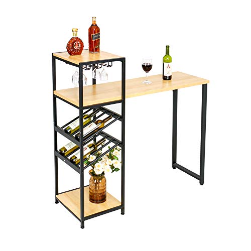 ARTETHYS Mesa de Bar, de Bistro, de Comerdor con Estantes para Vino y Vaso, para Sala de Estar, Cocina, Estilo Industria Esetructura de Acero, MDF 120x43x127