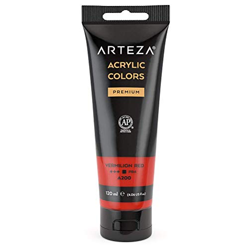 Arteza Pintura acrílica para manualidades y arte | Tubo de 120 ml | Acrílico de color Rojo Bermellón