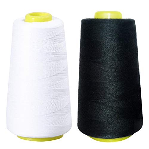 Artibetter 2 piezas de hilo de coser conos de 3000 yardas de alta resistencia poliéster overlock bobinas para coser acolchar máquinas Serger negro blanco