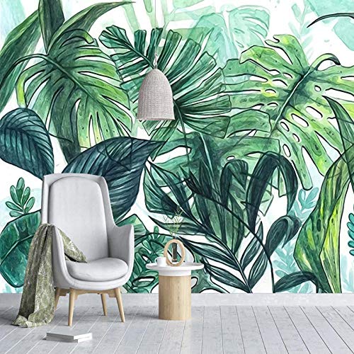 Awttmua Papel Tapiz Fotográfico 3D Mural Grande Moderno Tropical Pintado A Mano Hoja De Plátano Pintura De Pared Sala De Estar Dormitorio 250cmx175cm