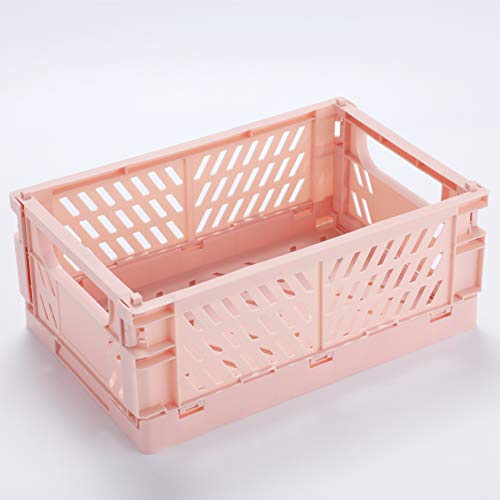 BAREGO Caja de Almacenamiento Plegable de plástico/Contenedores de Canasta/Canasta de contenedor Plegable, Caja de Almacenamiento para Documentos, Juguetes, Ropa y comestibles (Rosa, M：25x16.5X10cm)