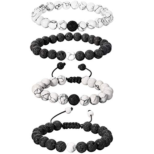 BBTO 4 Piezas de Pulsera de Howlite Brazalete de Difusor de Piedra Lava Juego de Pulsera de Aromaterapia para Aceite Esencial