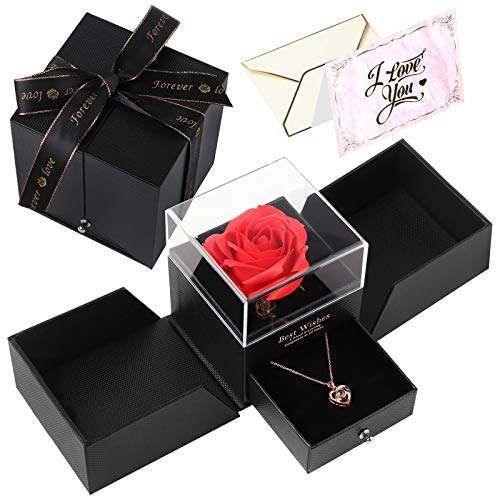 Beetest Rosa Eterna, Regalo Madre Cumpleaños, Rose Jabón de Flores con Collar de Te Amo en 100 Idiomas, Romántico Aniversario Regalo, para Novia, Esposa, Cumpleaños de la Madre, Paquete de Regalo