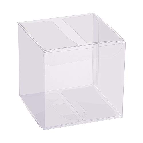 BENECREAT 60 Pack Caja Plegable Cajita Plástica 6x6x6cm Envase Transparente de Regalo Contenedor de Dulce Chocolate para Boda Fiesta Cumpleaños