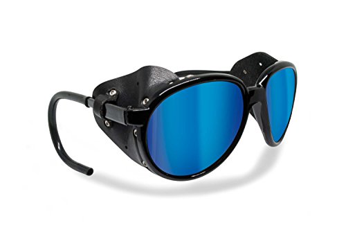 BERTONI Gafas de Sol Polarizadas de Montaña Glaciar Esqui Alpinismo Trekking - Mod. Cortina Italy – Color: Negro Brillante (Polarizada Gris - Azul Espejo)