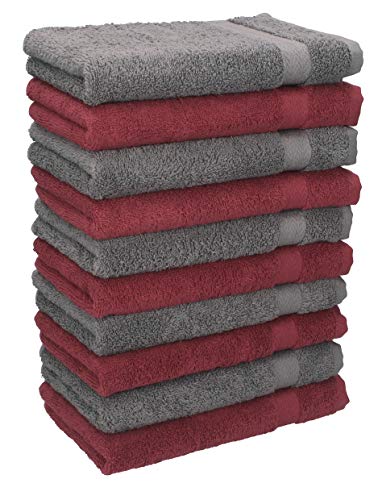 Betz Paquete de 10 Piezas de Toallas para Invitados Juego de Toalla de Lavabo 100% algodón tamaño 30x50 cm Toalla de Mano Premium de Color Rojo Oscuro y Gris Antracita