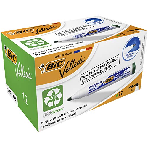 BIC Velleda 1701 ECOlutions rotuladores de Pizarra punta media - Verde, Caja de 12 unidades