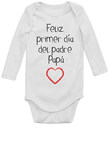 Body de Manga Larga para bebé - Regalo Padre Bebe - Feliz Primer Día del Padre - 12M Blanco