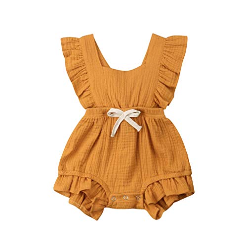 Body Infantil para bebés, bebés recién Nacidos con Volantes Mamelucos sin Mangas Mono Trajes Ropa (70cm (3-6meses), Naranja)