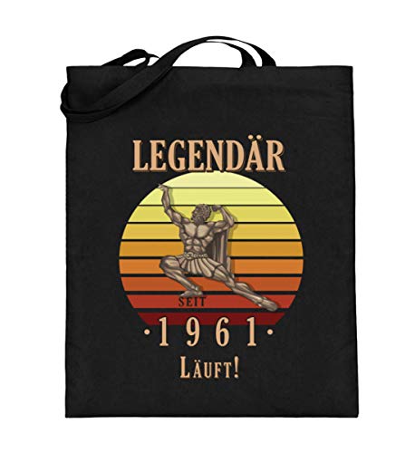 Bolsa de yute para 60 cumpleaños, 60 años | Legendario desde 1961, color Negro, talla 38cm-42cm