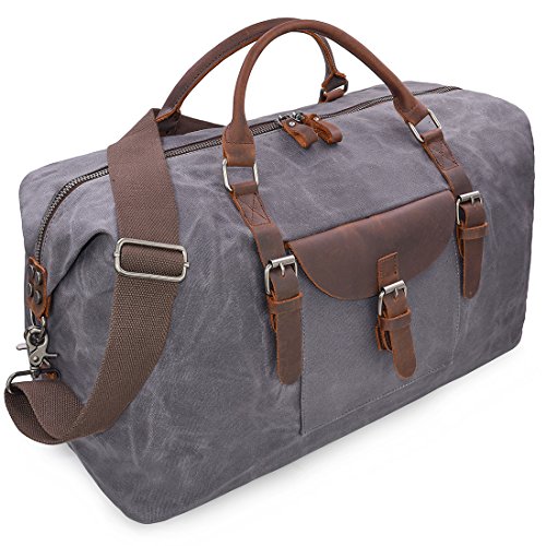 Bolsas De Viaje Cuero Hombre Bolso De Impermeable Lona Bolsa De Fin De Semana Deporte Overnight Grandes Bolsa Gris