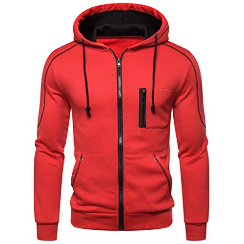 Borlai - Sudadera con capucha para hombre, con cierre de cremallera, manga larga, ideal para otoño e invierno, tallas: M/L/XL/XXL/3XL Rojo rosso XXXL