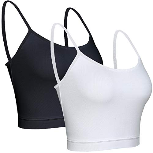 BQTQ 2 Piezas Camisetas sin Mangas de Cultivo para Mujeres Camisolas Básicas Sujetador Deportivo de Racerback para Señoritas Deportes Yoga Dormir (Negro, Blanco, M)