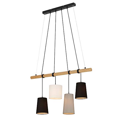 Briloner Leuchten Lámpara de suspensión, con 4 luces, 4x E14, máx. 25 vatios, con pieza de madera, colores: negro, blanco, gris 900 x 1,700 mm (largo x alto)