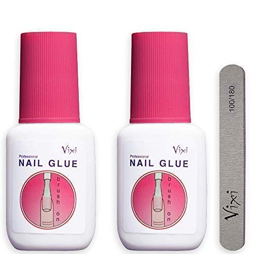 By Vixi 8g PEGAMENTO PARA UÑAS ULTRAFUERTE con PINCEL y LIMA DE PREPARACIÓN GRATUITA Adhesivo transparente con secado instantáneo, calidad de salón de belleza profesional (2 x Uñas Pegamento)