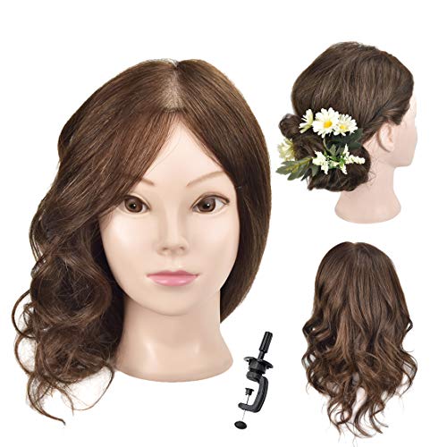 Cabeza de maniquí de 18 pulgadas para entrenamiento, 100% cabello humano, para cosmetología, peluquería, cabeza de maniquí con abrazadera