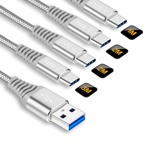 Cable USB Tipo C,4Pack[1M 2M 2M 3M] 3A Cargador USB Tipo C Nylon Trenzado Cable USB C Carga Rápida para Xiaomi Redmi Note 7 8 Pro 8T 9,Mi A1 A2 A3 9T,MI Mix MAX 2 3 2S 5G,Huawei P20 P30 P40 Lite Pro