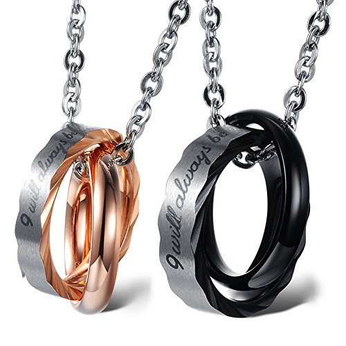 Cadena con colgante de anillos entrelazados para parejas Cupimatch, 2 unidades, de acero, regalo para San Valentín o Navidades, cadena de 45 cm, 50 cm