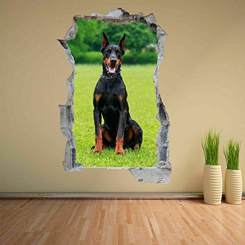 Calcomanía De Pared 3D Doberman Pinscher Perro Animal Agujero Etiqueta De La Pared Adhesivos De Pared Para Interior Hogar Sala De Estar Decoración De Oficina 60x90cm