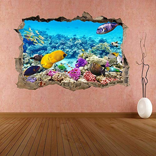 Calcomanía De Pared 3D Peces De Coral De Acuario Submarino Agujero Etiqueta De La Pared Adhesivos De Pared Para Interior Hogar Sala De Estar Decoración De Oficina 60x90cm