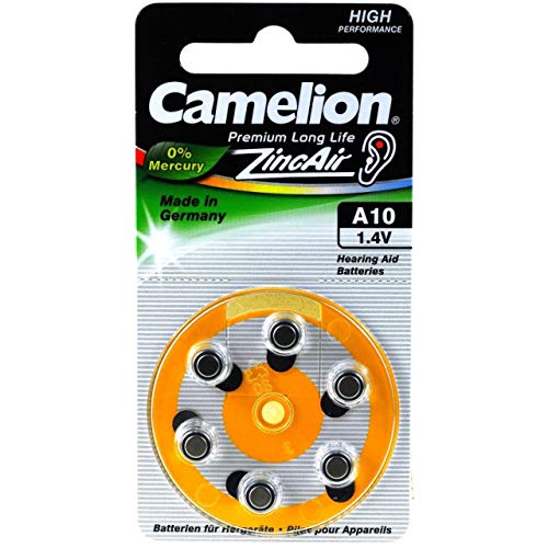 Camelion Pila de Audífono A10 ZL10 PR70 PR536 AE10 DA10 10AE V10AT PR230 Blister 6uds, 1,4V, Zink-Luft