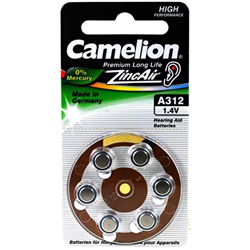 Camelion Pila de Audífono A312 ZL312 PR736 AE312 DA312 V312AT 312AE PR41 Blister 6uds, 1,4V, Zink-Luft