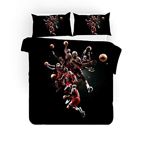 CHAOSE Juego De Funda Nórdica Baloncesto Michael Jordan Juego De Cama Niños Tamaño único Color Multicolor Dibujos Animados Niños Niños Y Niñas ((180x220 cm)-Cama de 105/135,Fantasma Negro)