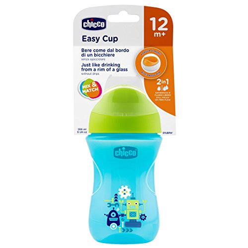 Chicco Smart - Vaso con boquilla fina y rígida anti goteó, color azul y verde