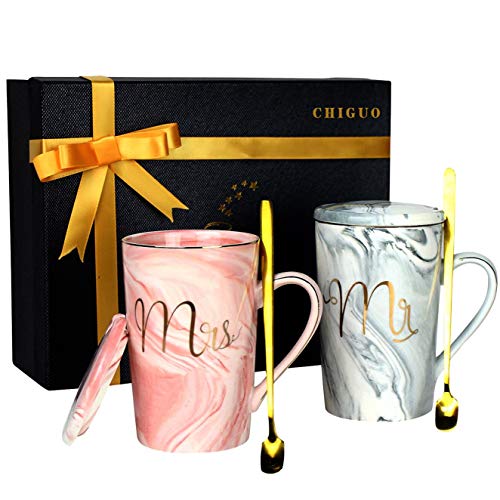 Chiguo Juego de Tazas - Mr y Mrs Tazas de Café Hermosamente Regalo de Boda/Novia y Novio/Pareja/Navidad/Aniversarios/San Valentín/Cumpleaños (420ml)