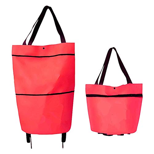 Collapsible Two-Stage Zipper Trolley Bags, Multifunction Waterproof Foldable Telescopic Storage Bag, 2 In 1 Foldable Shopping Cart With Wheels (red)