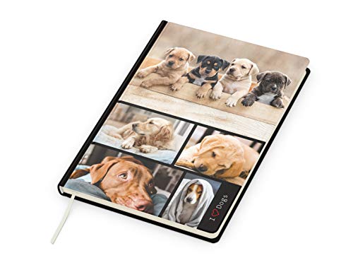 Cuaderno A5, 192 páginas de color crema, 90 g, cuadriculado con microperforación, atractivos diseños de perros