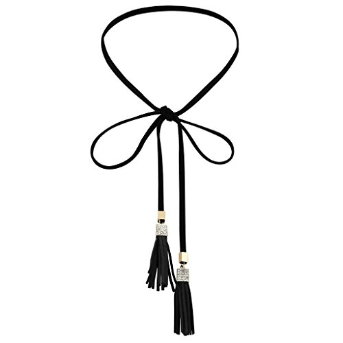 Daesar Joyería Mujer Joven Acero Inoxidable Cuadrado Zirconia Largo Terciopelo Velvet Cadena Tassel Negro Oro Choker Necklace, 102CM,