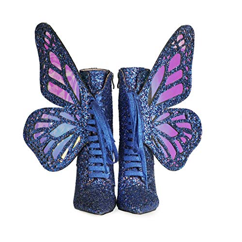 DEAR-JY Botines para Mujer, Botas de Punta de tacón Alto de 10 cm con alas Desmontables Symphony, Botines de tacón Alto Sexy para Mujer,Azul,43 EU