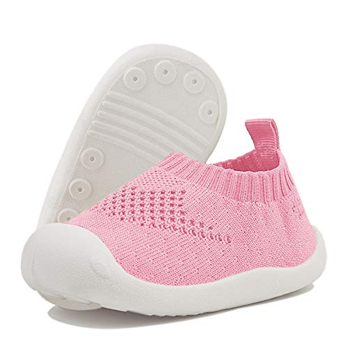 DEBAIJIA Bebé Primeros Pasos Zapatos 1-4 años Niños Niñas Infante Suave Suela Antideslizante Malla Transpirable Ligero Rosa Claro 18 EU