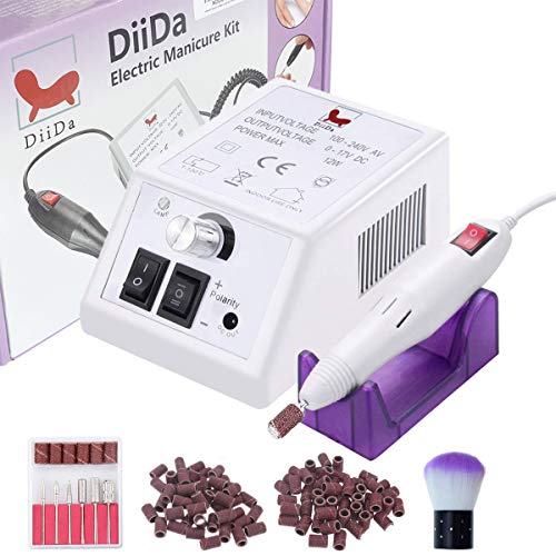 DiiDa Lima de uñas eléctrica profesional, 20000 rpm, color blanco, velocidad ajustable para uñas acrílicas, quitacallos