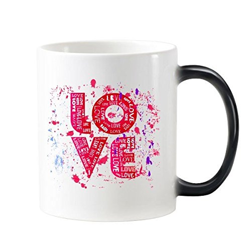 DIYthinker Rosa del Día De San Valentín Y Blanca De Palabras Clave Amor Goteo Pintura Ilustrado Modelo Morphing Sensible Al Calor Taza Cambiante del Color Taza De La Leche del Café con Asas 350 Ml