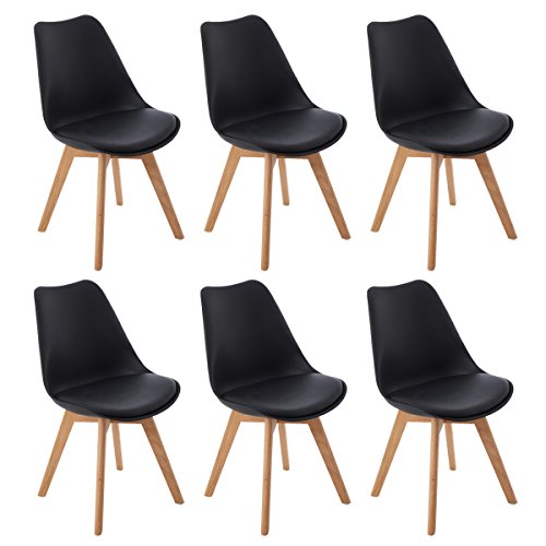 DORAFAIR Pack de 6 Silla de Oficina con Las piernas de Madera de Roble Maciza,sillas escandinava Estilo nórdico Silla de Comedor,Negro