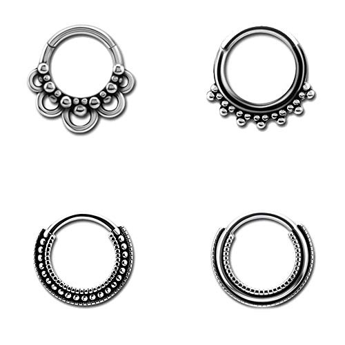 Drawer Props Piercing de Acero Quirúrgico Clicker para Septum y Daith || Aro Clicker Real de Acero Quirúrgico || Hipoalergénicos || Fabricados en Europa || Elige Entre 4 Modelos (Modelo D)