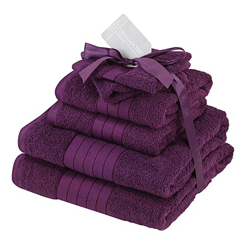 Dreamscene - Juego de Toallas supersuaves, 6 Unidades, Morado, 6 Piece Towel Bale Set