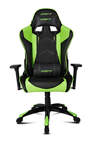 Drift DR300 Silla Gaming, Piel sintética, Negro/Verde, 48 x 61.5 x 129 cm